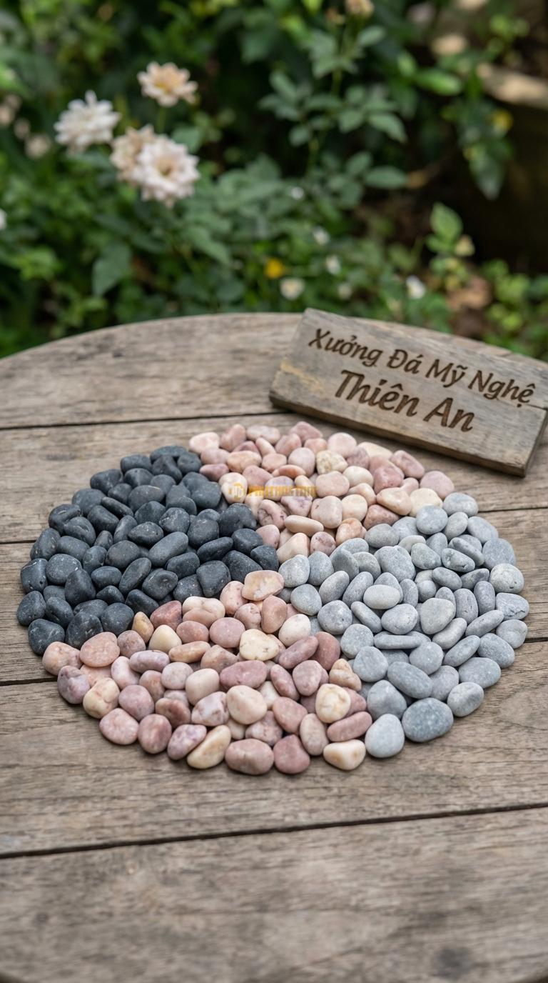 Sỏi Mix 3 loại sỏi đen quay, Hồng quay, Ghi xám quay Tỉ lệ (40, 35, 25). Size 3-5mm