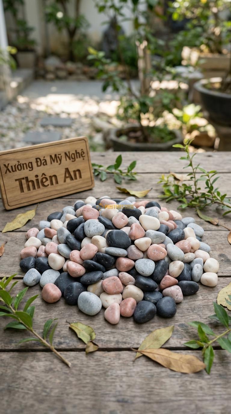 Sỏi Mix 3 loại sỏi đen quay, Hồng quay, Ghi xám quay Tỉ lệ (40, 35, 25). Size 1-2cm