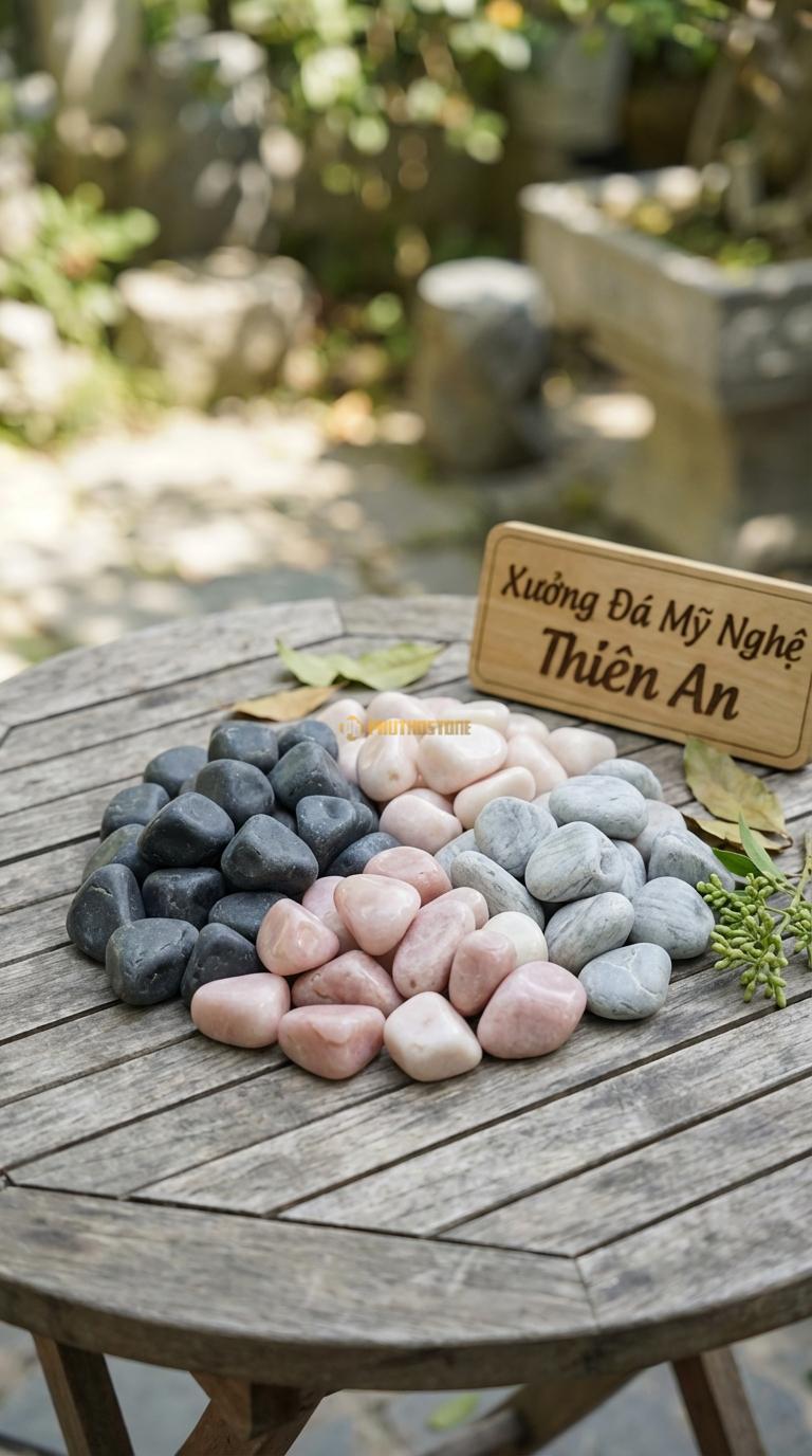 Sỏi Mix 3 loại sỏi đen quay, Hồng quay, Ghi xám quay Tỉ lệ (40, 35, 25). Size 2-3cm