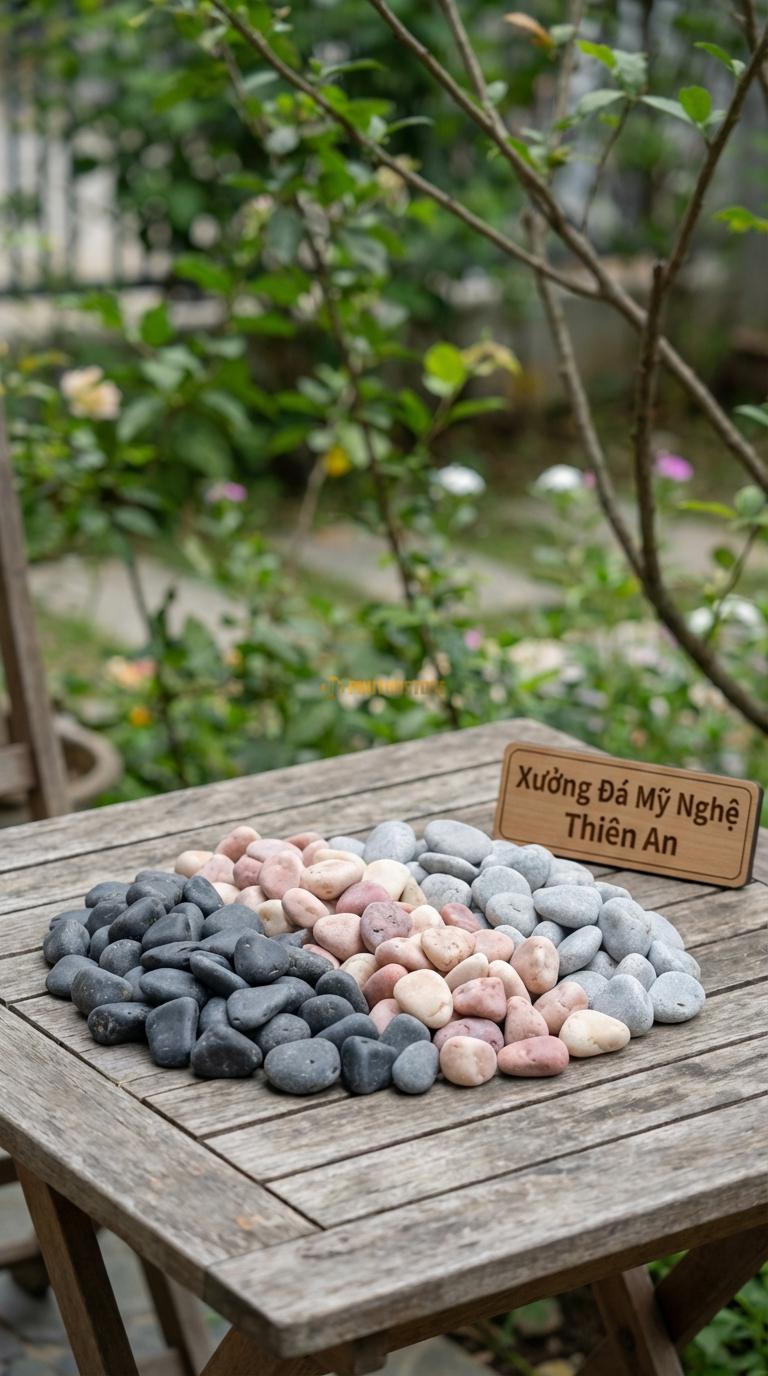Sỏi Mix 3 loại sỏi đen quay, Hồng quay, Ghi xám quay Tỉ lệ (40, 35, 25). Size 3-5cm