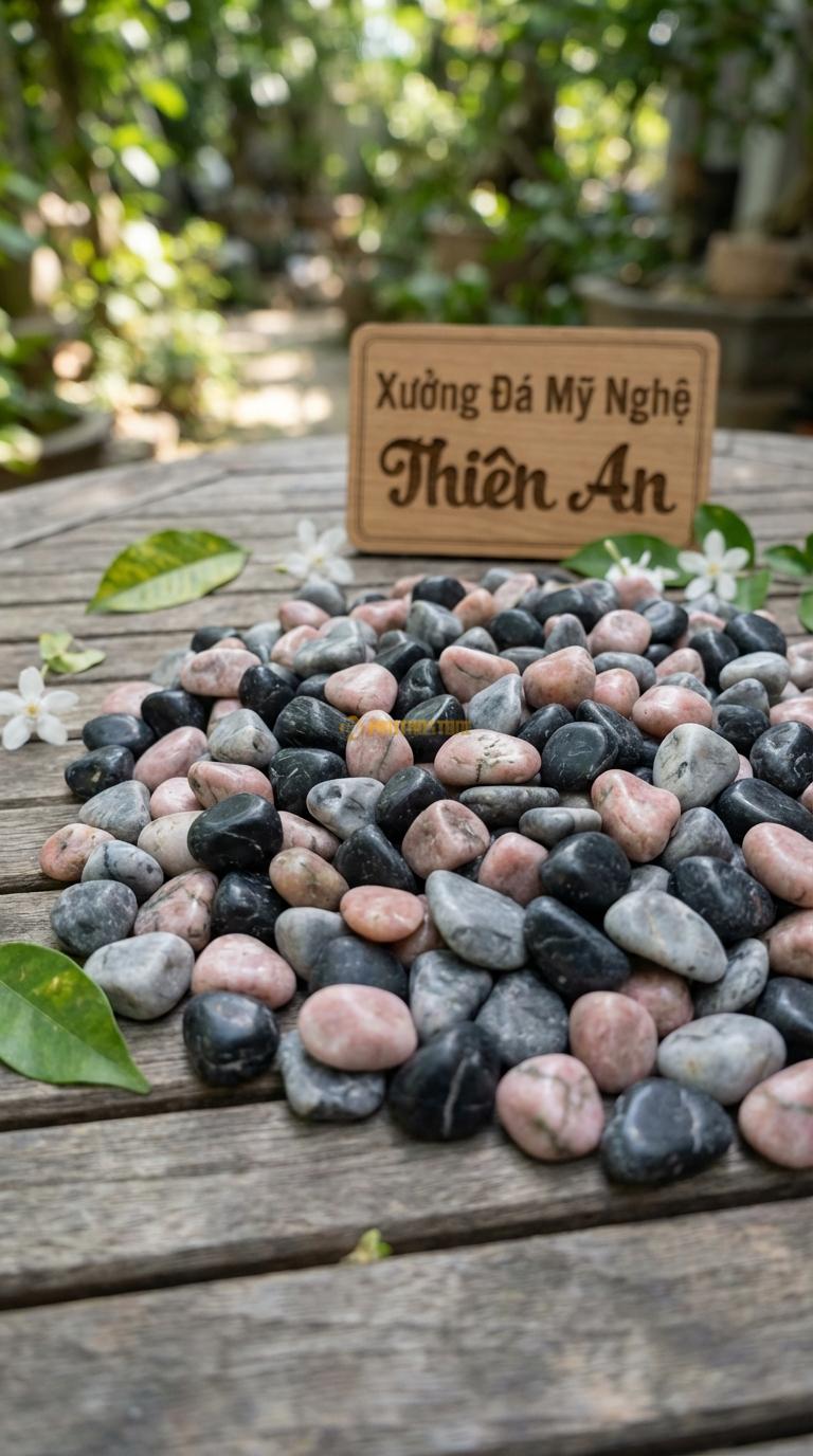 Sỏi Mix 3 loại sỏi đen quay, Hồng quay, Ghi xám quay Tỉ lệ (45, 30, 25). Size 3-5mm