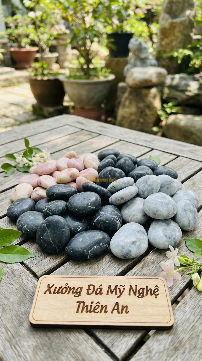 Sỏi Mix 3 loại sỏi đen quay, Hồng quay, Ghi xám quay Tỉ lệ (45, 30, 25). Size 3-5cm