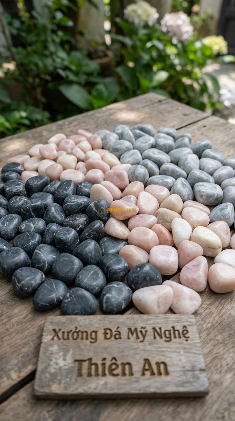 Sỏi Mix 3 loại sỏi đen quay, Hồng quay, Ghi xám quay Tỉ lệ (50, 30, 20). Size 3-5mm