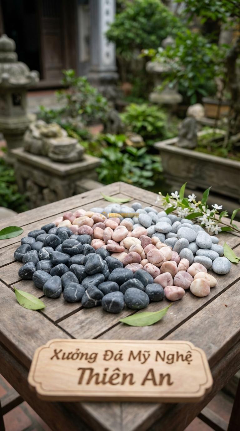 Sỏi Mix 3 loại sỏi đen quay, Hồng quay, Ghi xám quay Tỉ lệ (50, 30, 20). Size 1-2cm