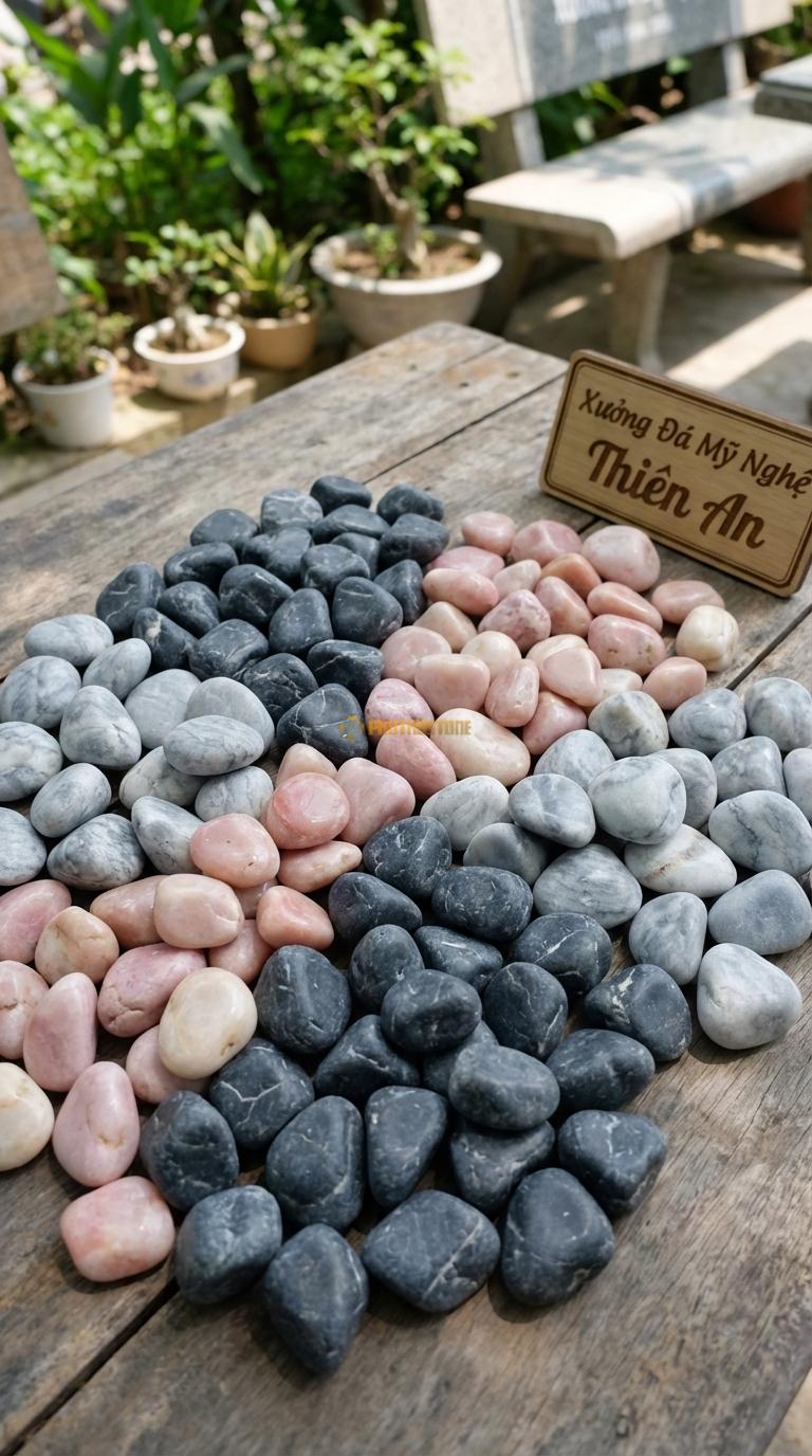 Sỏi Mix 3 loại sỏi đen quay, Hồng quay, Ghi xám quay Tỉ lệ (50, 30, 20). Size 2-3cm