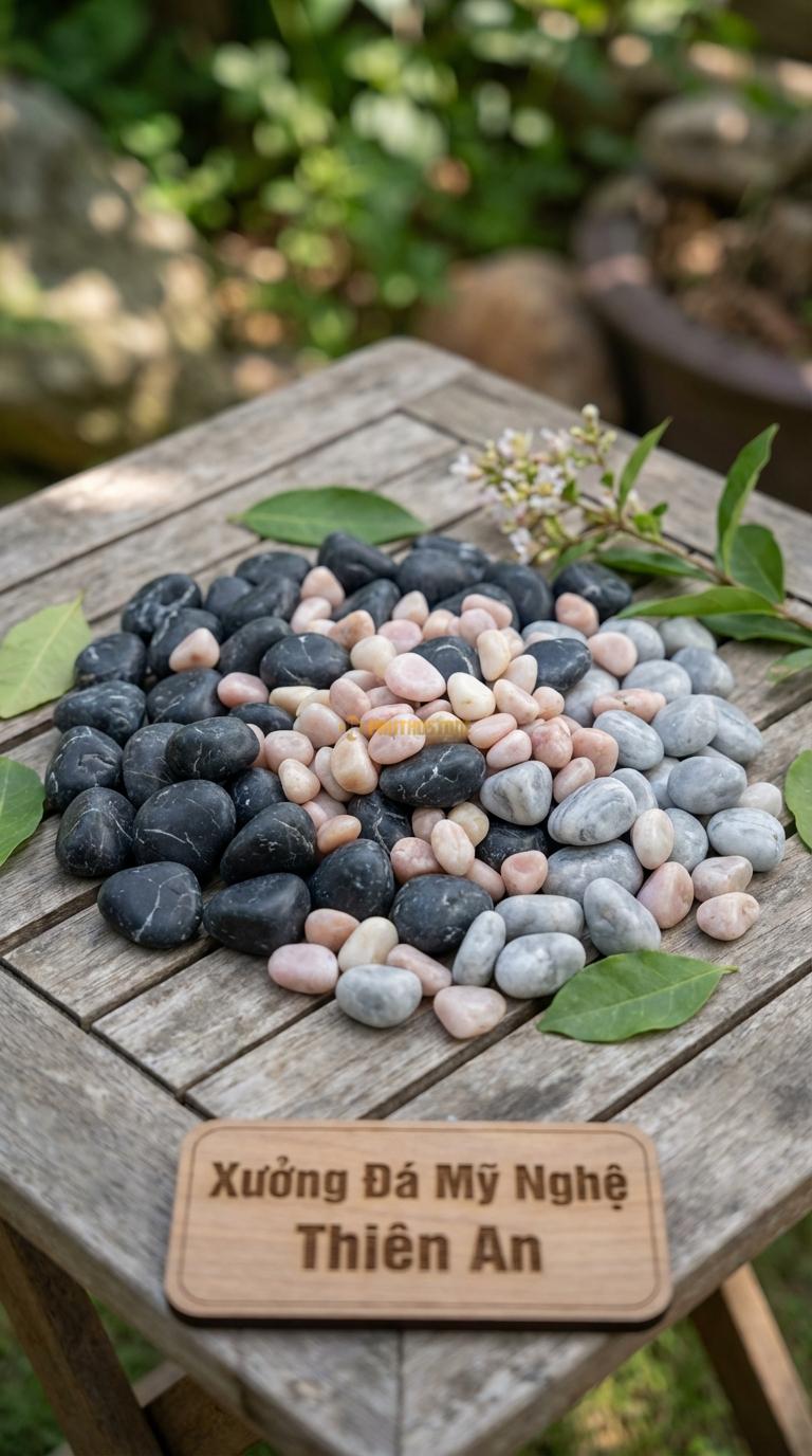 Sỏi Mix 3 loại sỏi đen quay, Hồng quay, Ghi xám quay Tỉ lệ (60, 25, 15). Size 3-5mm