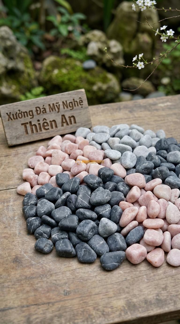 Sỏi Mix 3 loại sỏi đen quay, Hồng quay, Ghi xám quay Tỉ lệ (60, 25, 15). Size 7-9mm
