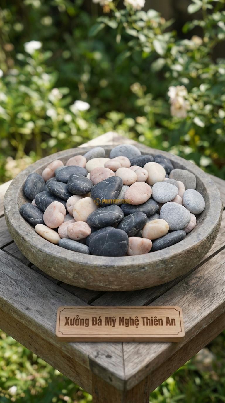 Sỏi Mix 3 loại sỏi đen quay, Hồng quay, Ghi xám quay Tỉ lệ (60, 25, 15). Size 2-3cm