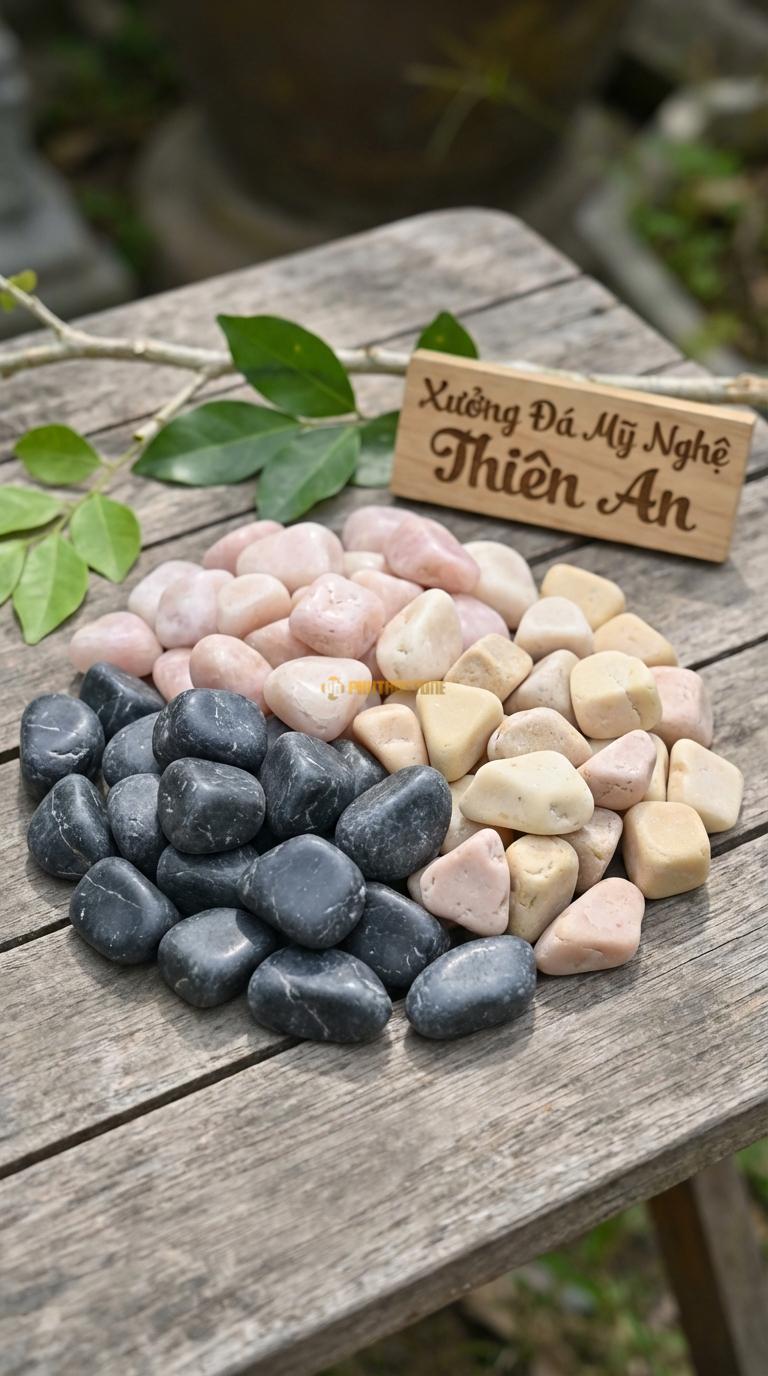 Sỏi Mix 3 loại sỏi đen quay, Hồng quay, Vàng quay Tỉ lệ (40, 35, 25). Size 3-5mm