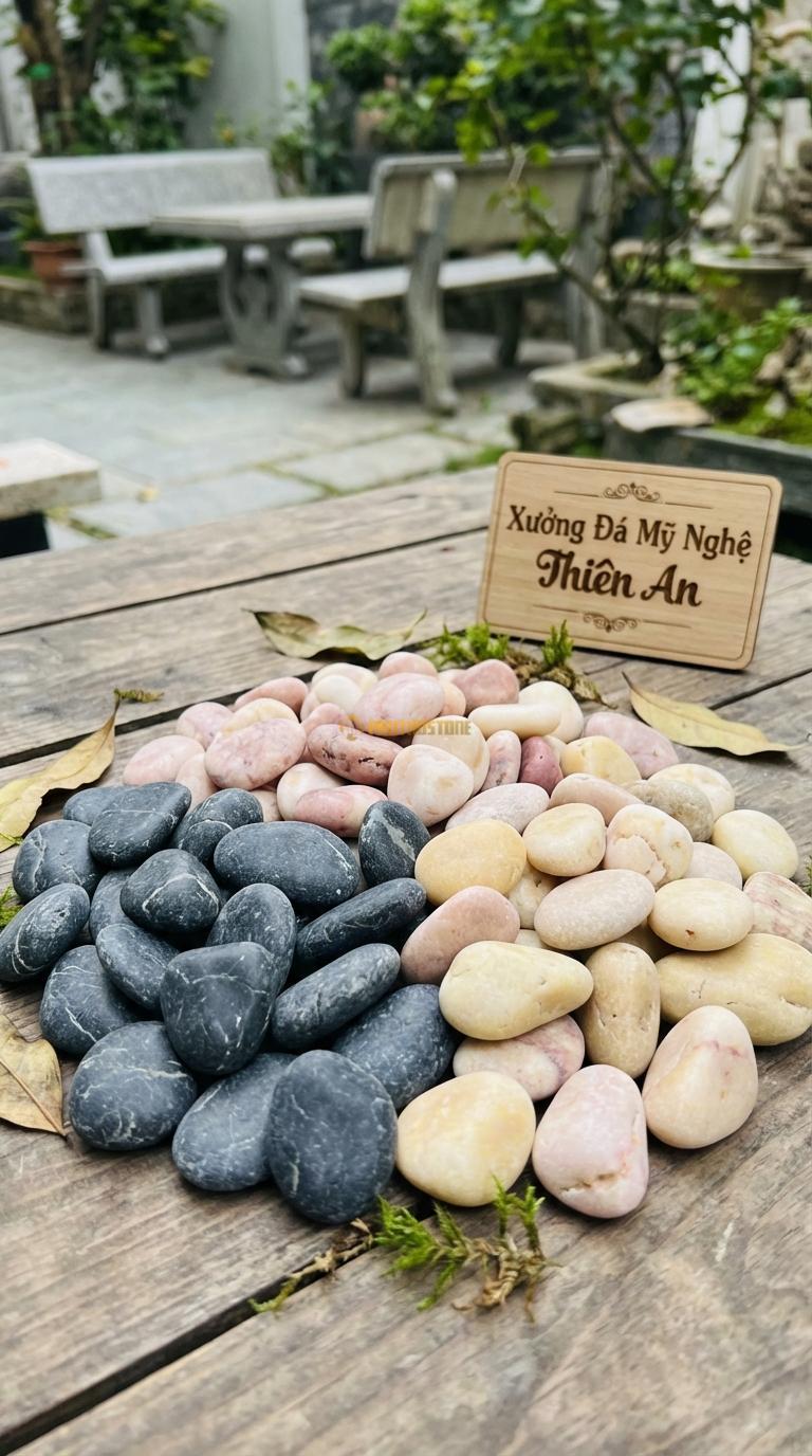 Sỏi Mix 3 loại sỏi đen quay, Hồng quay, Vàng quay Tỉ lệ (40, 35, 25). Size 2-3cm
