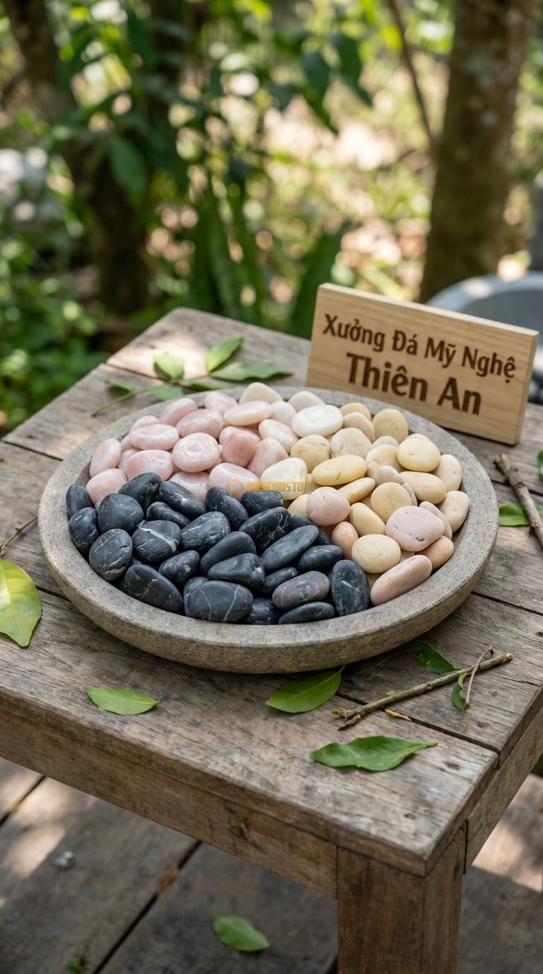 Sỏi Mix 3 loại sỏi đen quay, Hồng quay, Vàng quay Tỉ lệ (45, 30, 25). Size 2-4cm