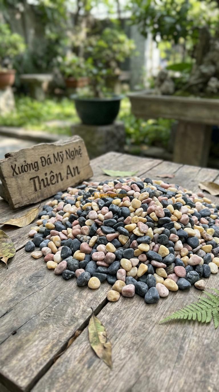 Sỏi Mix 3 loại sỏi đen quay, Hồng quay, Vàng quay Tỉ lệ (45, 30, 25). Size 3-5mm