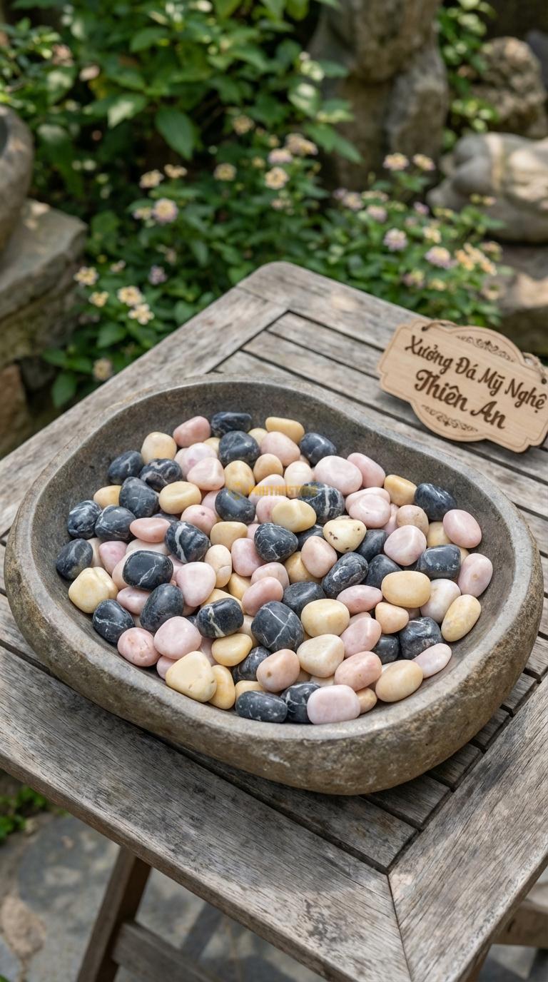 Sỏi Mix 3 loại sỏi đen quay, Hồng quay, Vàng quay Tỉ lệ (45, 30, 25). Size 1-2cm