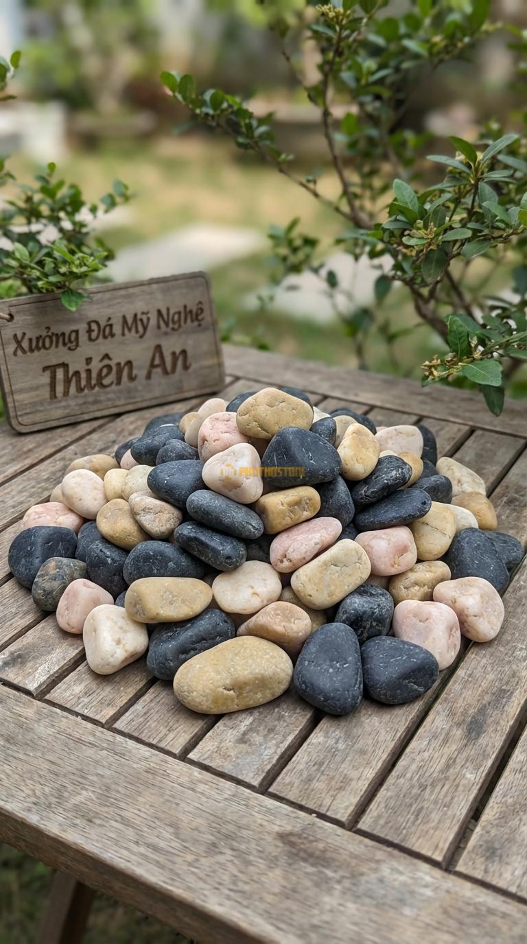Sỏi Mix 3 loại sỏi đen quay, Hồng quay, Vàng quay Tỉ lệ (45, 30, 25). Size 3-5cm