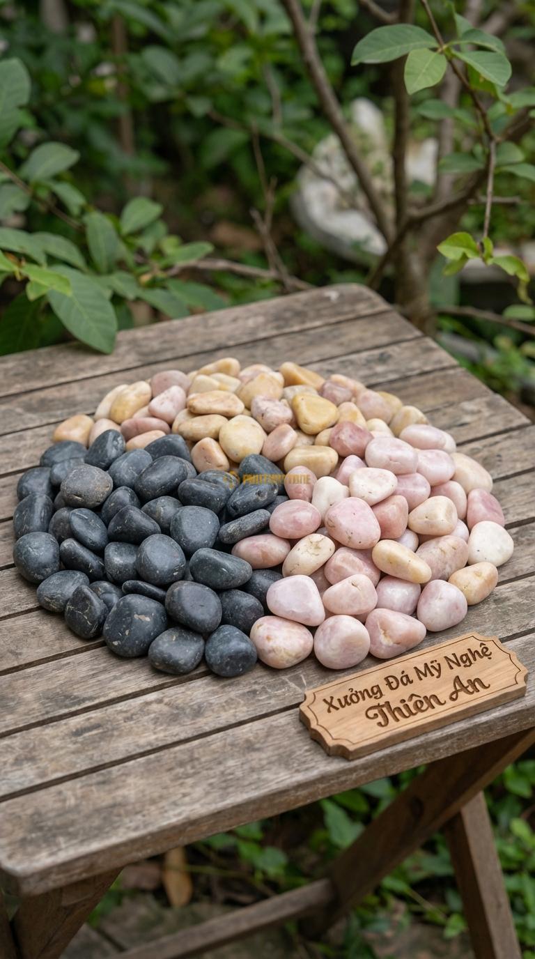 Sỏi Mix 3 loại sỏi đen quay, Hồng quay, Vàng quay Tỉ lệ (50, 30, 20). Size 2-4cm