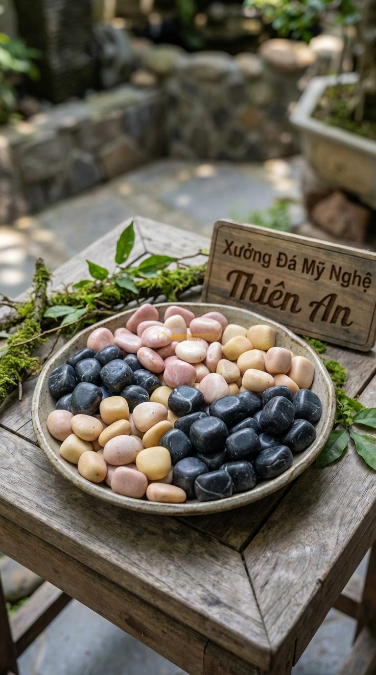 Sỏi Mix 3 loại sỏi đen quay, Hồng quay, Vàng quay Tỉ lệ (50, 30, 20). Size 1-2cm