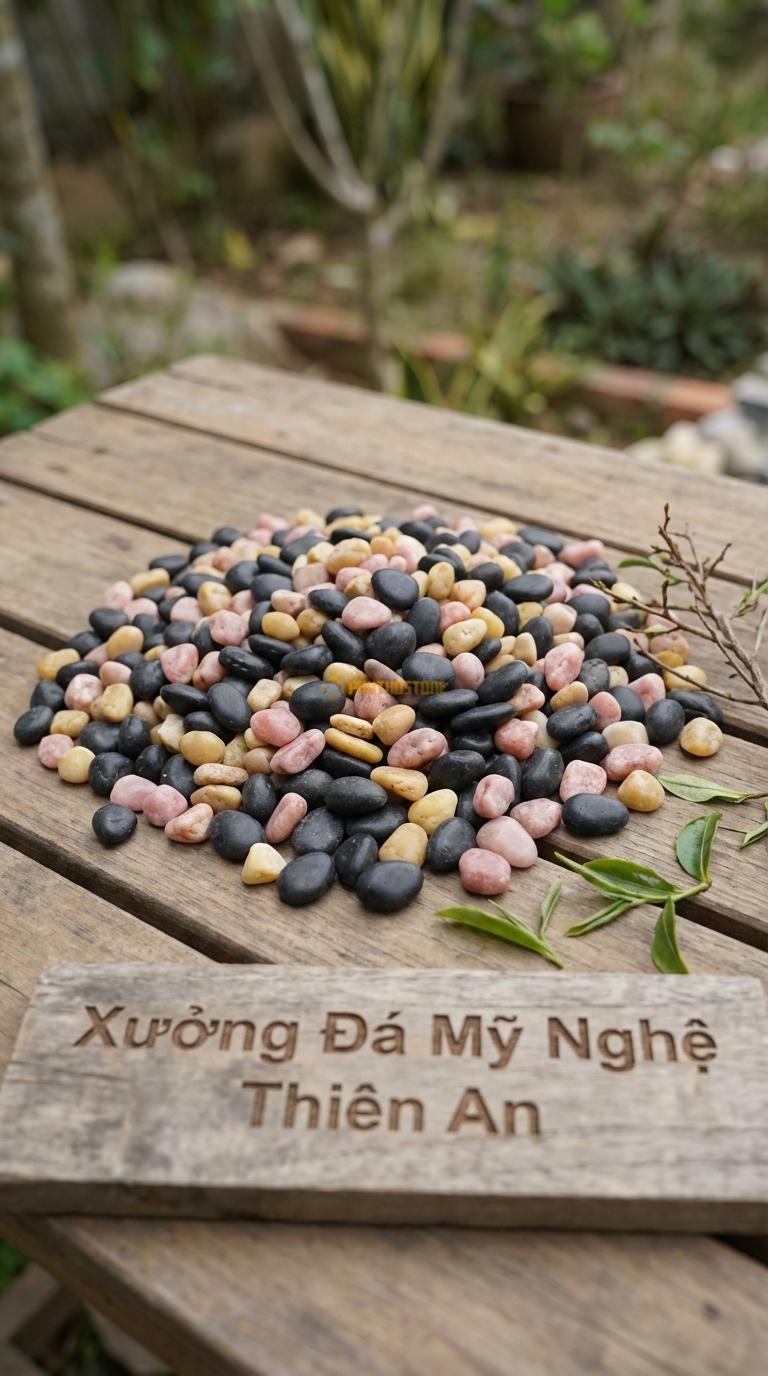 Sỏi Mix 3 loại sỏi đen quay, Hồng quay, Vàng quay Tỉ lệ (60, 25, 15). Size 3-5mm