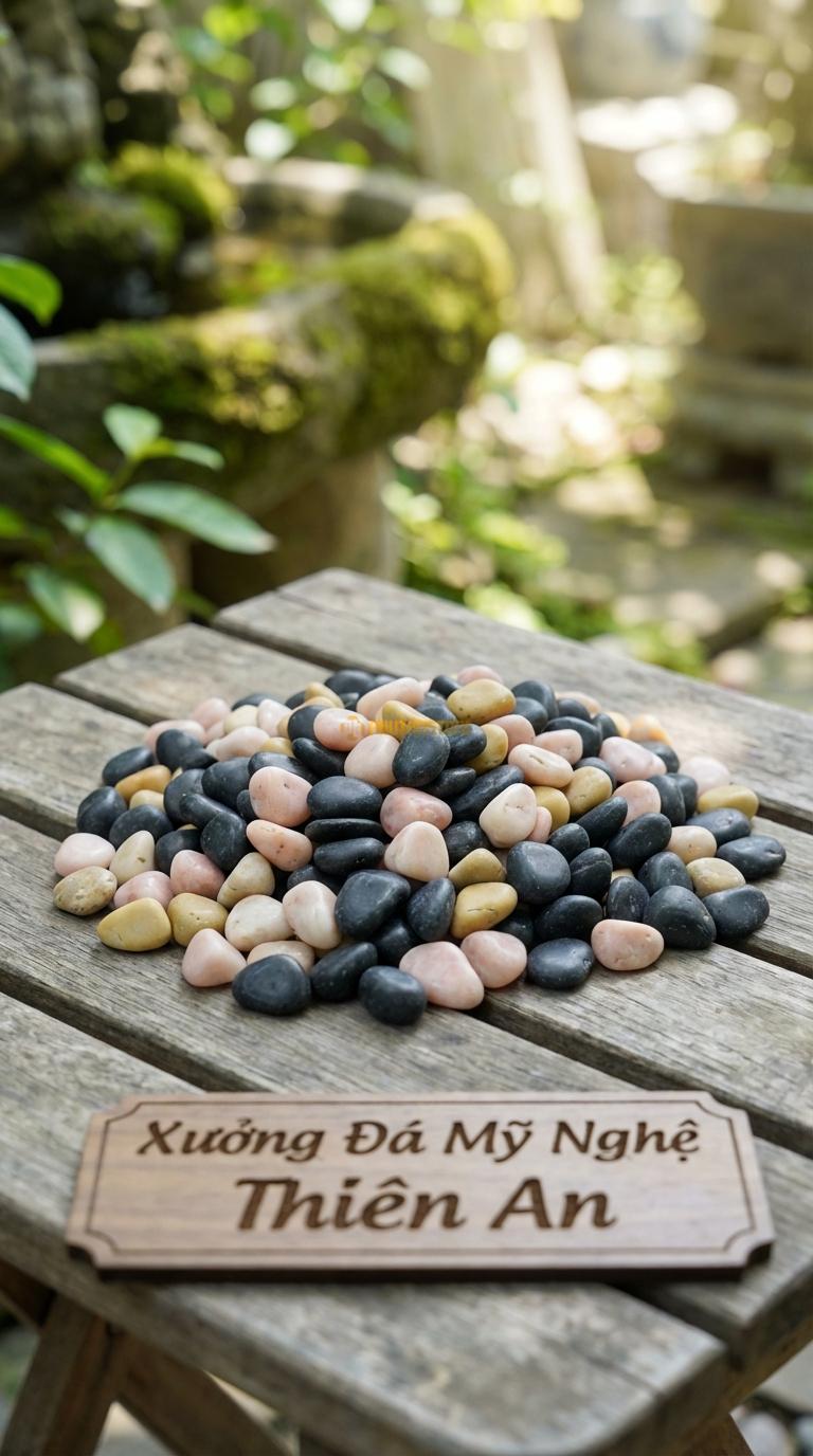 Sỏi Mix 3 loại sỏi đen quay, Hồng quay, Vàng quay Tỉ lệ (60, 25, 15). Size 7-9mm