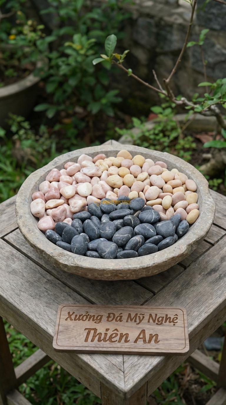Sỏi Mix 3 loại sỏi đen quay, Hồng quay, Vàng quay Tỉ lệ (60, 25, 15). Size 1-2cm