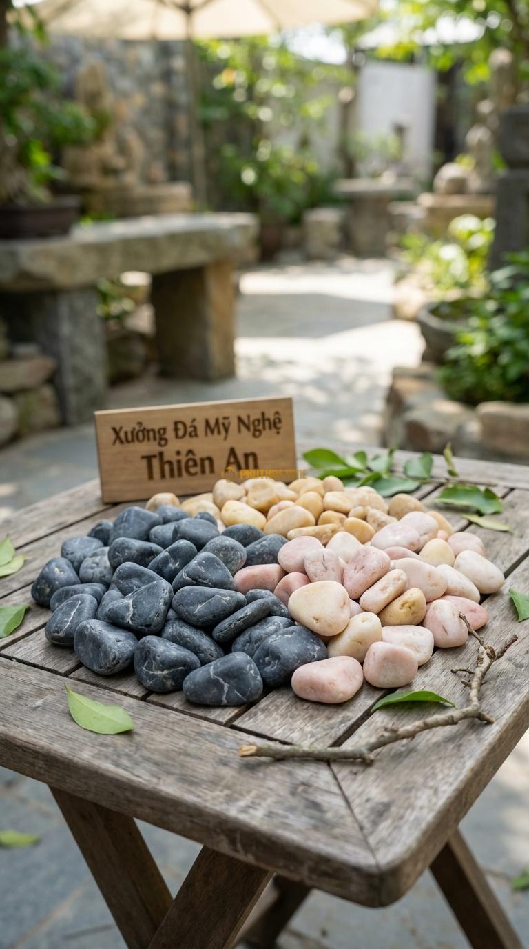 Sỏi Mix 3 loại sỏi đen quay, Hồng quay, Vàng quay Tỉ lệ (60, 25, 15). Size 3-5cm