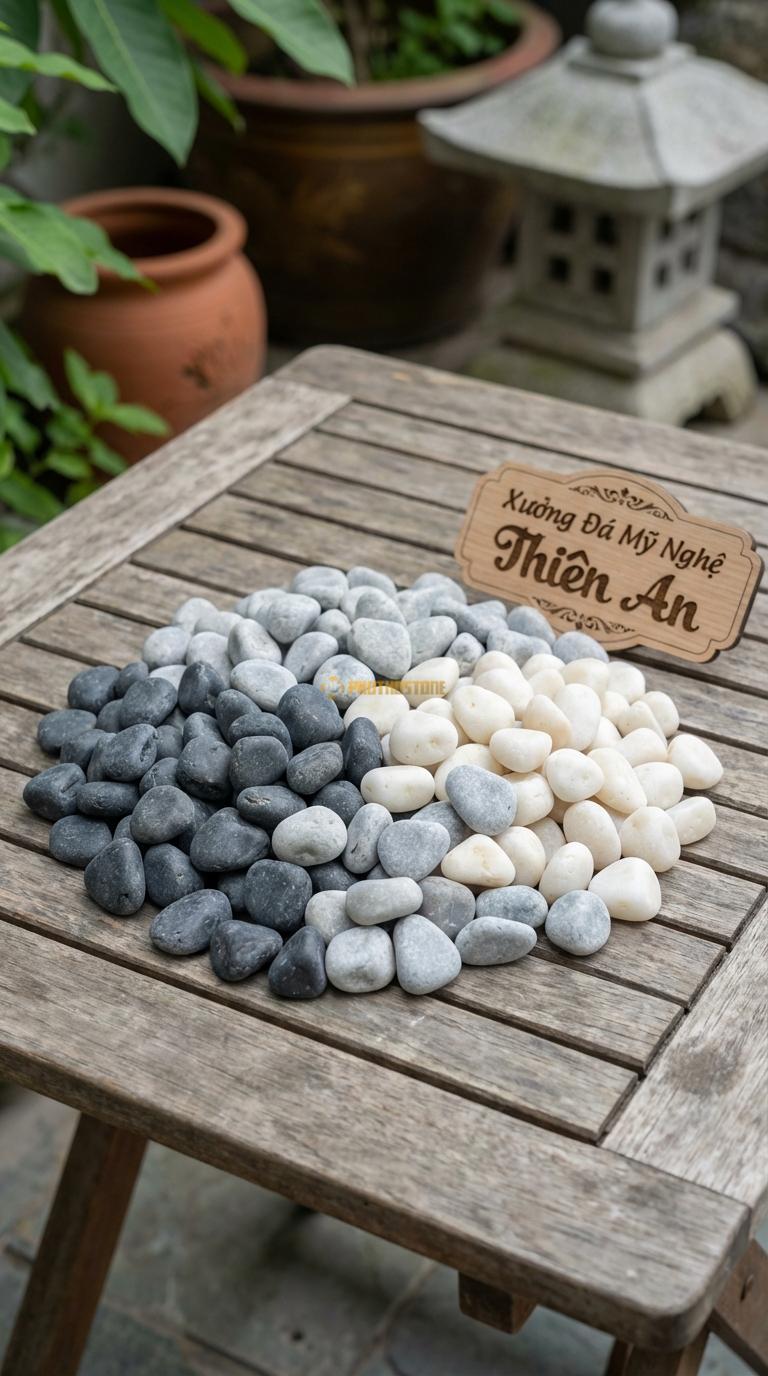 Sỏi Mix 3 loại sỏi đen quay, Trắng quay, Ghi xám quay Tỉ lệ (45, 30, 25). Size 7-9mm