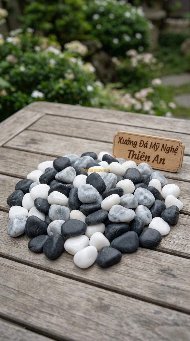 Sỏi Mix 3 loại sỏi đen quay, Trắng quay, Ghi xám quay Tỉ lệ (45, 30, 25). Size 1-2cm