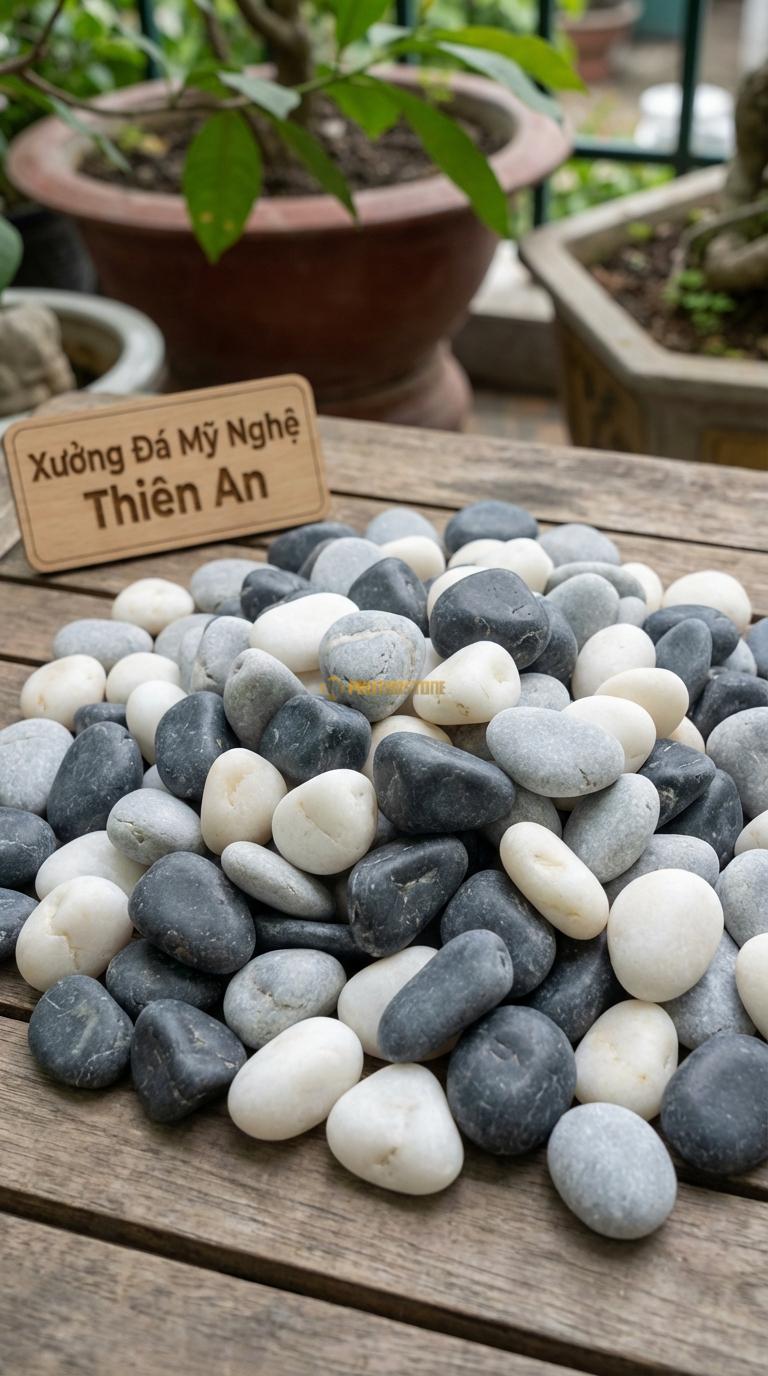 Sỏi Mix 3 loại sỏi đen quay, Trắng quay, Ghi xám quay Tỉ lệ (45, 30, 25). Size 3-5cm
