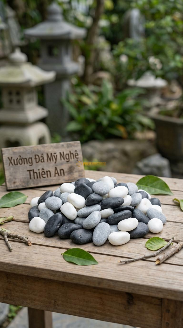 Sỏi Mix 3 loại sỏi đen quay, Trắng quay, Ghi xám quay Tỉ lệ (50, 30, 20). Size 2-4cm