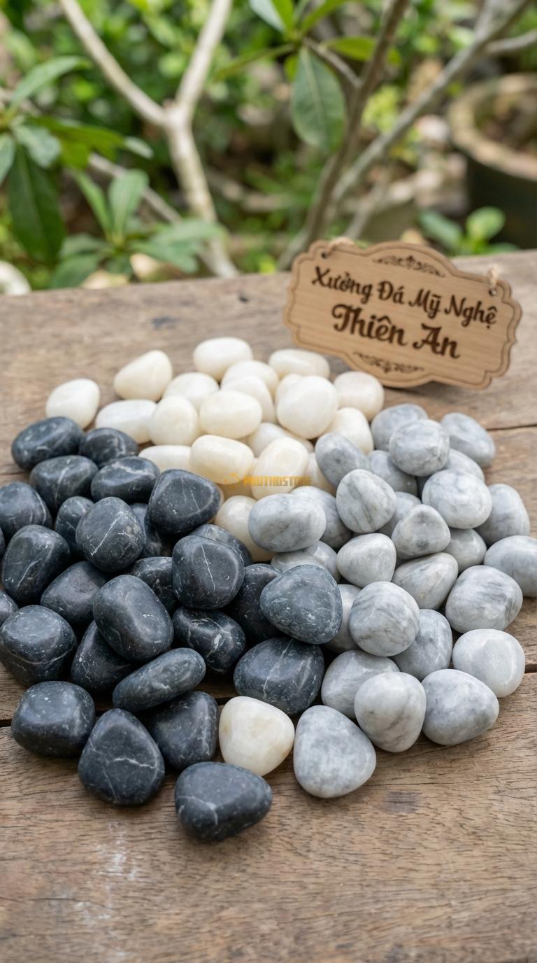 Sỏi Mix 3 loại sỏi đen quay, Trắng quay, Ghi xám quay Tỉ lệ (50, 30, 20). Size 1-2cm