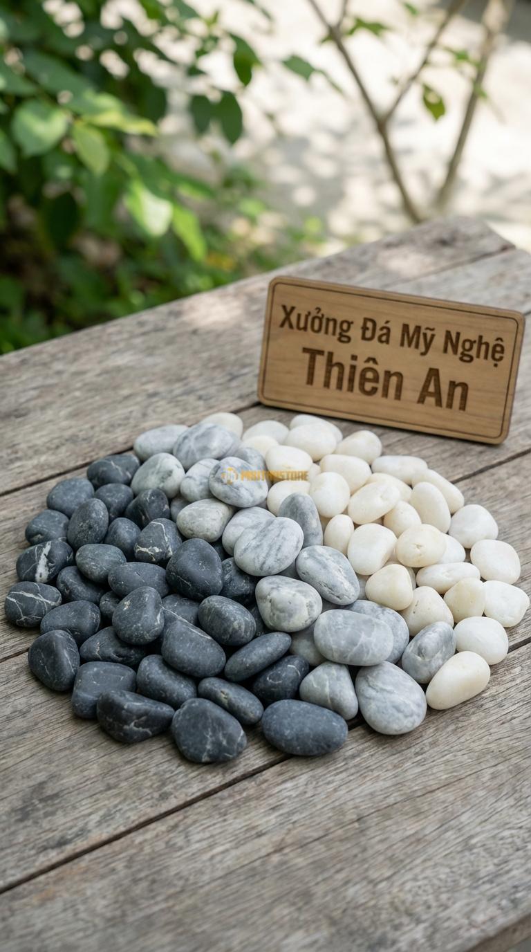 Sỏi Mix 3 loại sỏi đen quay, Trắng quay, Ghi xám quay Tỉ lệ (60, 25, 15). Size 3-5mm