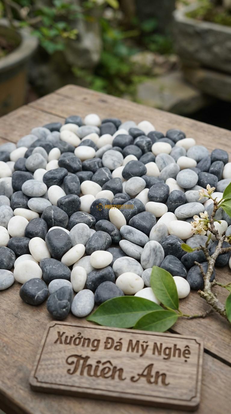 Sỏi Mix 3 loại sỏi đen quay, Trắng quay, Ghi xám quay Tỉ lệ (60, 25, 15). Size 7-9mm