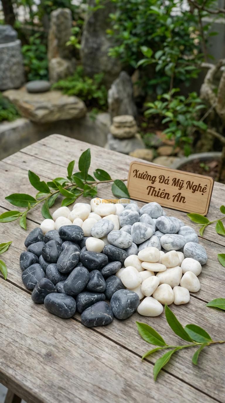 Sỏi Mix 3 loại sỏi đen quay, Trắng quay, Ghi xám quay Tỉ lệ (60, 25, 15). Size 3-5cm