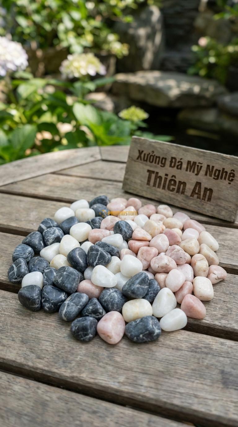 Sỏi Mix 3 loại sỏi đen quay, Trắng quay, Hồng quay Tỉ lệ (40, 35, 25). Size 3-5mm