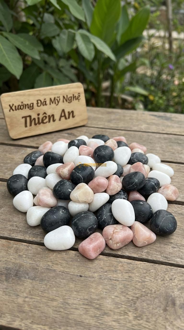 Sỏi Mix 3 loại sỏi đen quay, Trắng quay, Hồng quay Tỉ lệ (40, 35, 25). Size 1-2cm