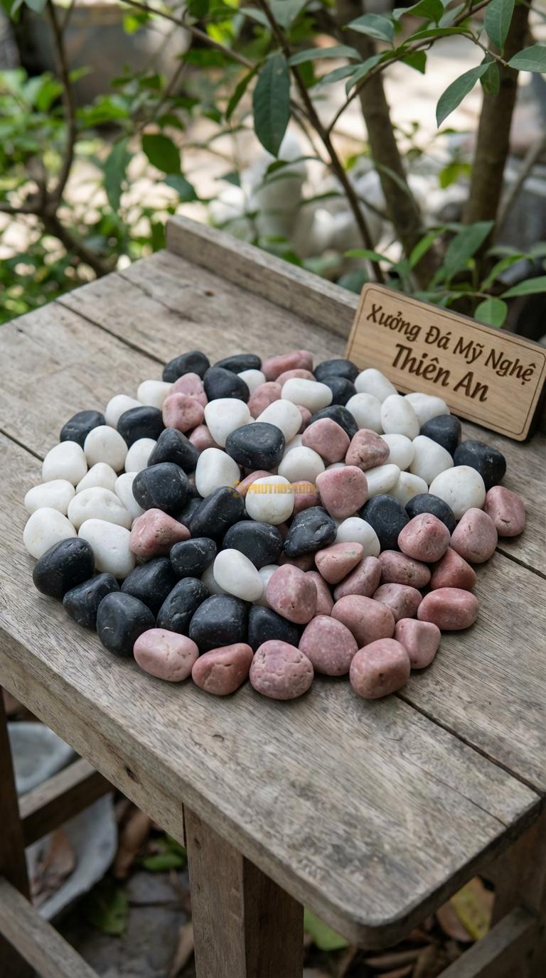 Sỏi Mix 3 loại sỏi đen quay, Trắng quay, Hồng quay Tỉ lệ (40, 35, 25). Size 2-3cm
