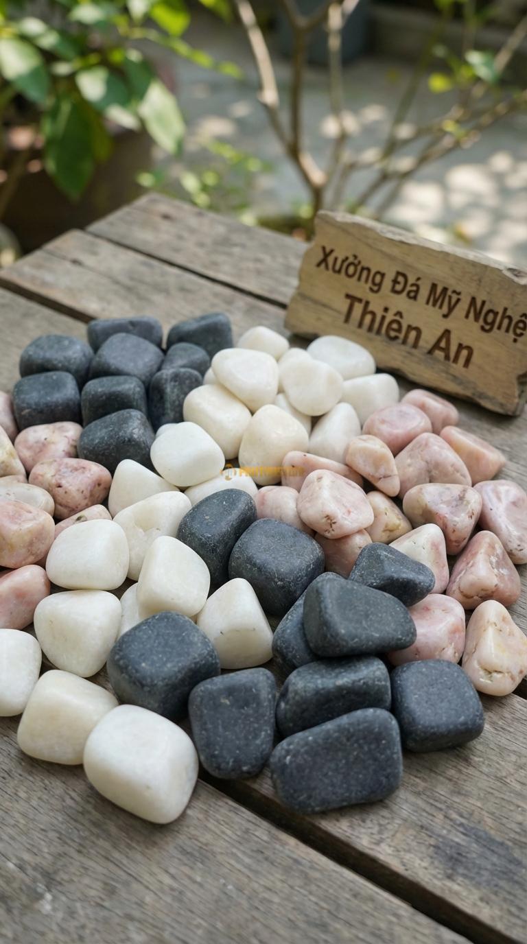 Sỏi Mix 3 loại sỏi đen quay, Trắng quay, Hồng quay Tỉ lệ (40, 35, 25). Size 3-5cm