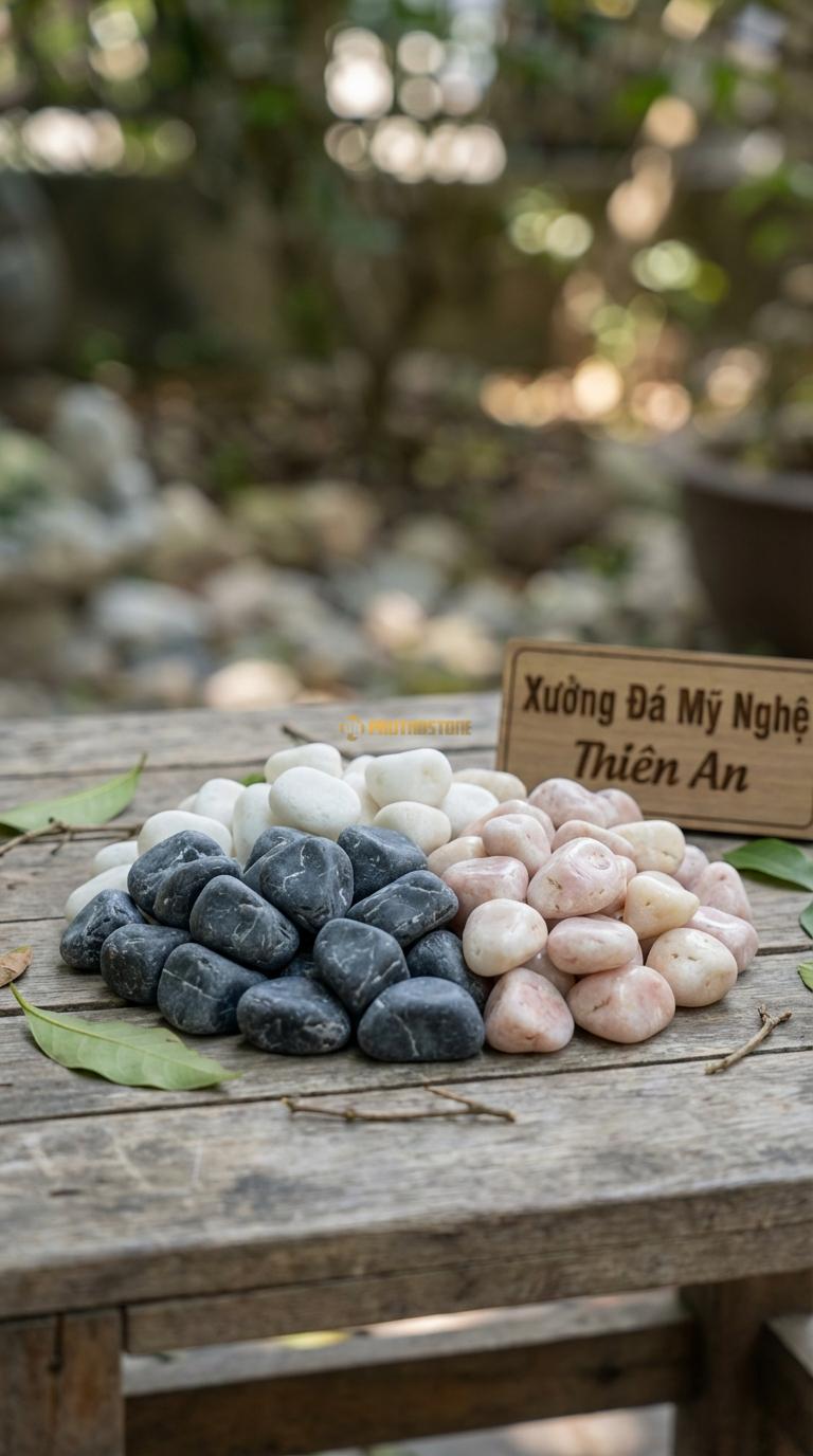 Sỏi Mix 3 loại sỏi đen quay, Trắng quay, Hồng quay Tỉ lệ (45, 30, 25). Size 2-4cm