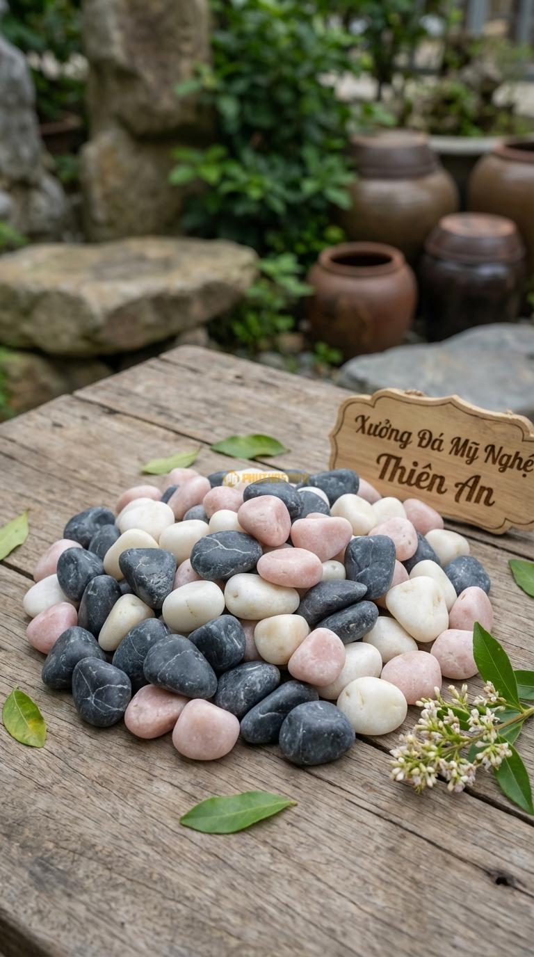 Sỏi Mix 3 loại sỏi đen quay, Trắng quay, Hồng quay Tỉ lệ (45, 30, 25). Size 1-2cm