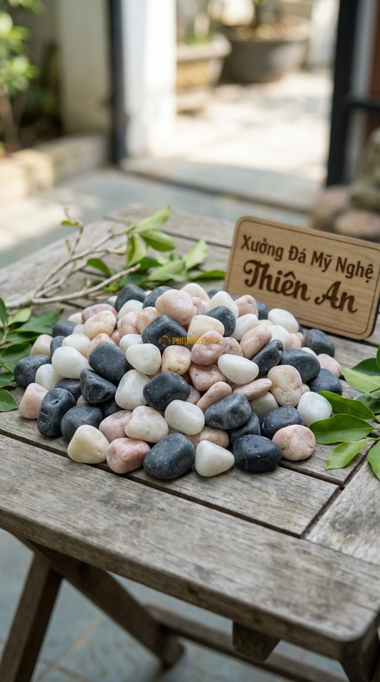 Sỏi Mix 3 loại sỏi đen quay, Trắng quay, Hồng quay Tỉ lệ (45, 30, 25). Size 2-3cm