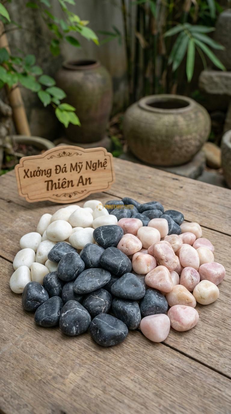 Sỏi Mix 3 loại sỏi đen quay, Trắng quay, Hồng quay Tỉ lệ (50, 30, 20). Size 1-2cm