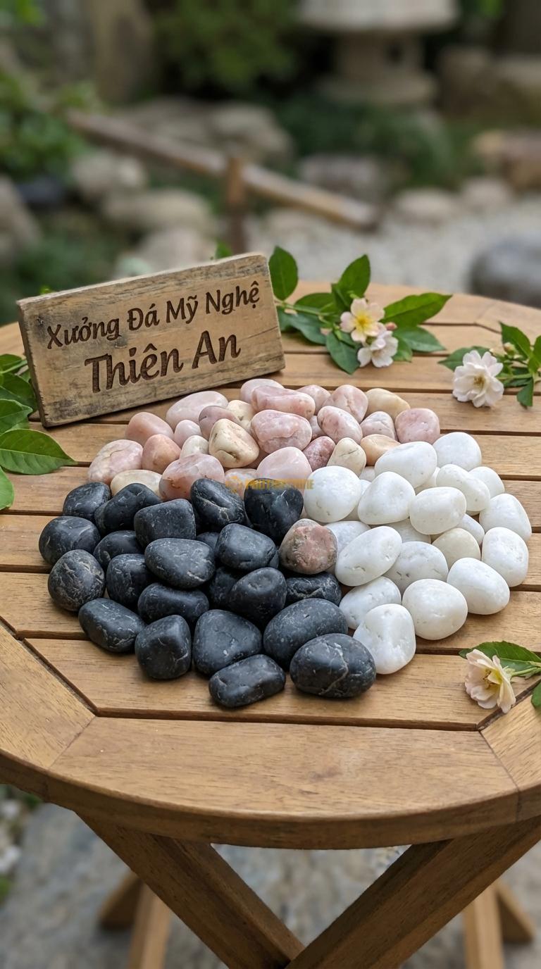 Sỏi Mix 3 loại sỏi đen quay, Trắng quay, Hồng quay Tỉ lệ (50, 30, 20). Size 2-3cm
