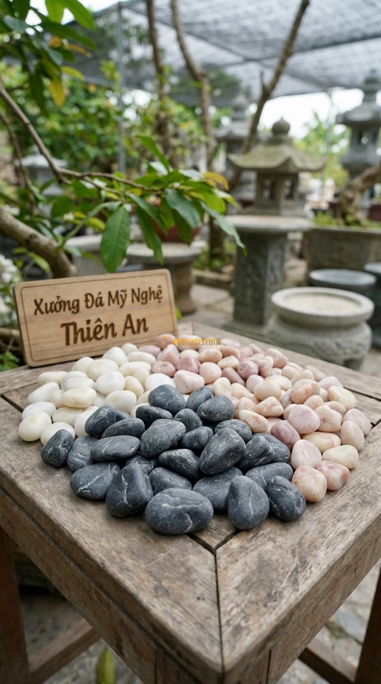 Sỏi Mix 3 loại sỏi đen quay, Trắng quay, Hồng quay Tỉ lệ (50, 30, 20). Size 3-5cm