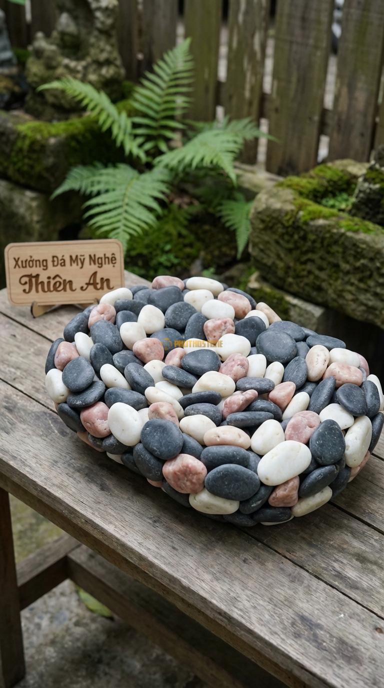 Sỏi Mix 3 loại sỏi đen quay, Trắng quay, Hồng quay Tỉ lệ (60, 25, 15). Size 2-4cm