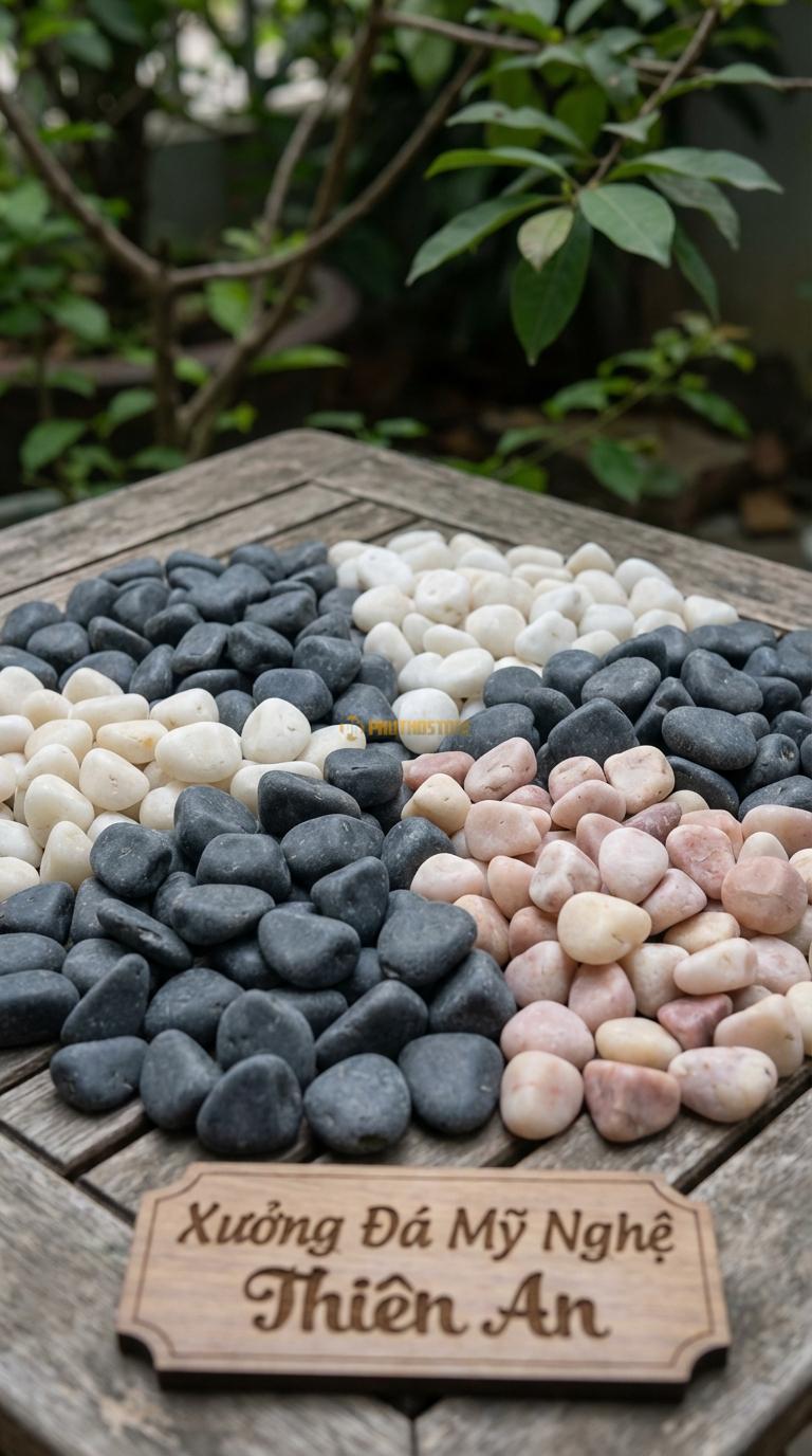 Sỏi Mix 3 loại sỏi đen quay, Trắng quay, Hồng quay Tỉ lệ (60, 25, 15). Size 3-5mm
