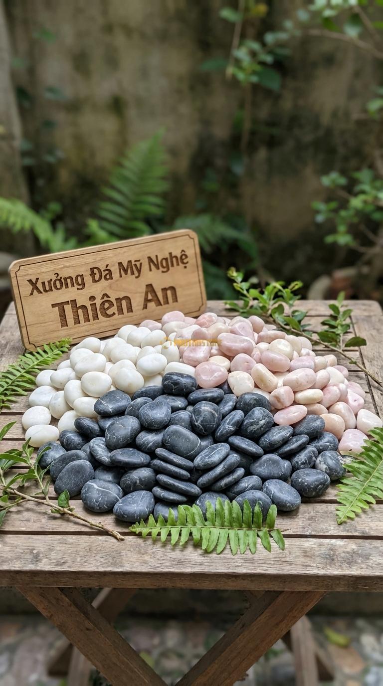 Sỏi Mix 3 loại sỏi đen quay, Trắng quay, Hồng quay Tỉ lệ (60, 25, 15). Size 1-2cm