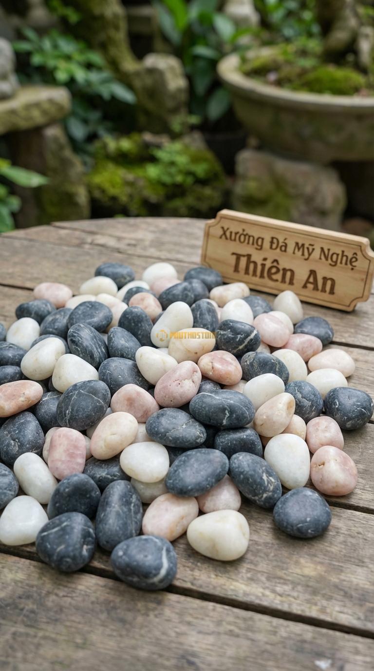 Sỏi Mix 3 loại sỏi đen quay, Trắng quay, Hồng quay Tỉ lệ (60, 25, 15). Size 2-3cm