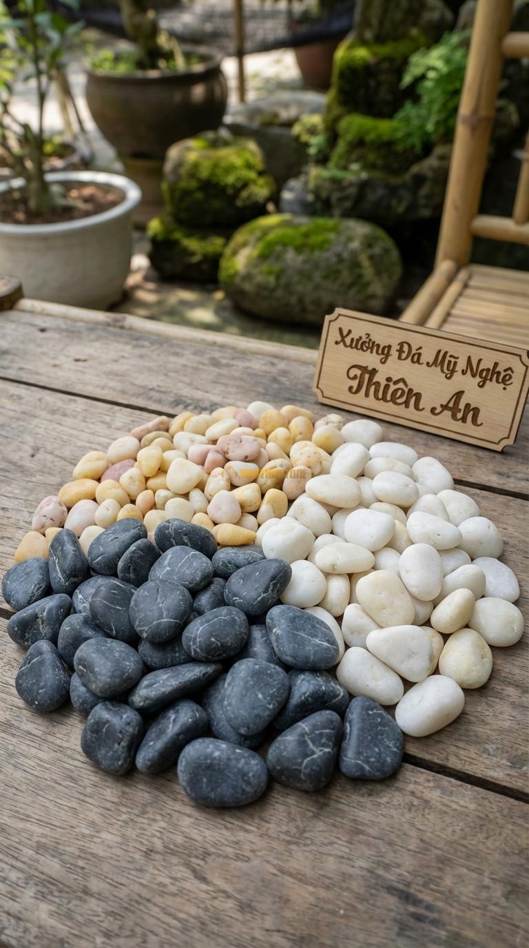 Sỏi Mix 3 loại sỏi đen quay, Trắng quay, Vàng quay Tỉ lệ (40, 35, 25). Size 3-5mm