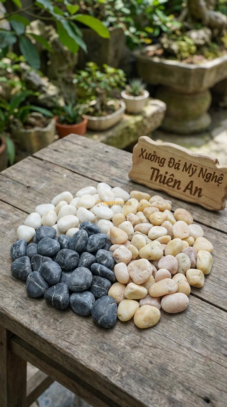 Sỏi Mix 3 loại sỏi đen quay, Trắng quay, Vàng quay Tỉ lệ (40, 35, 25). Size 1-2cm