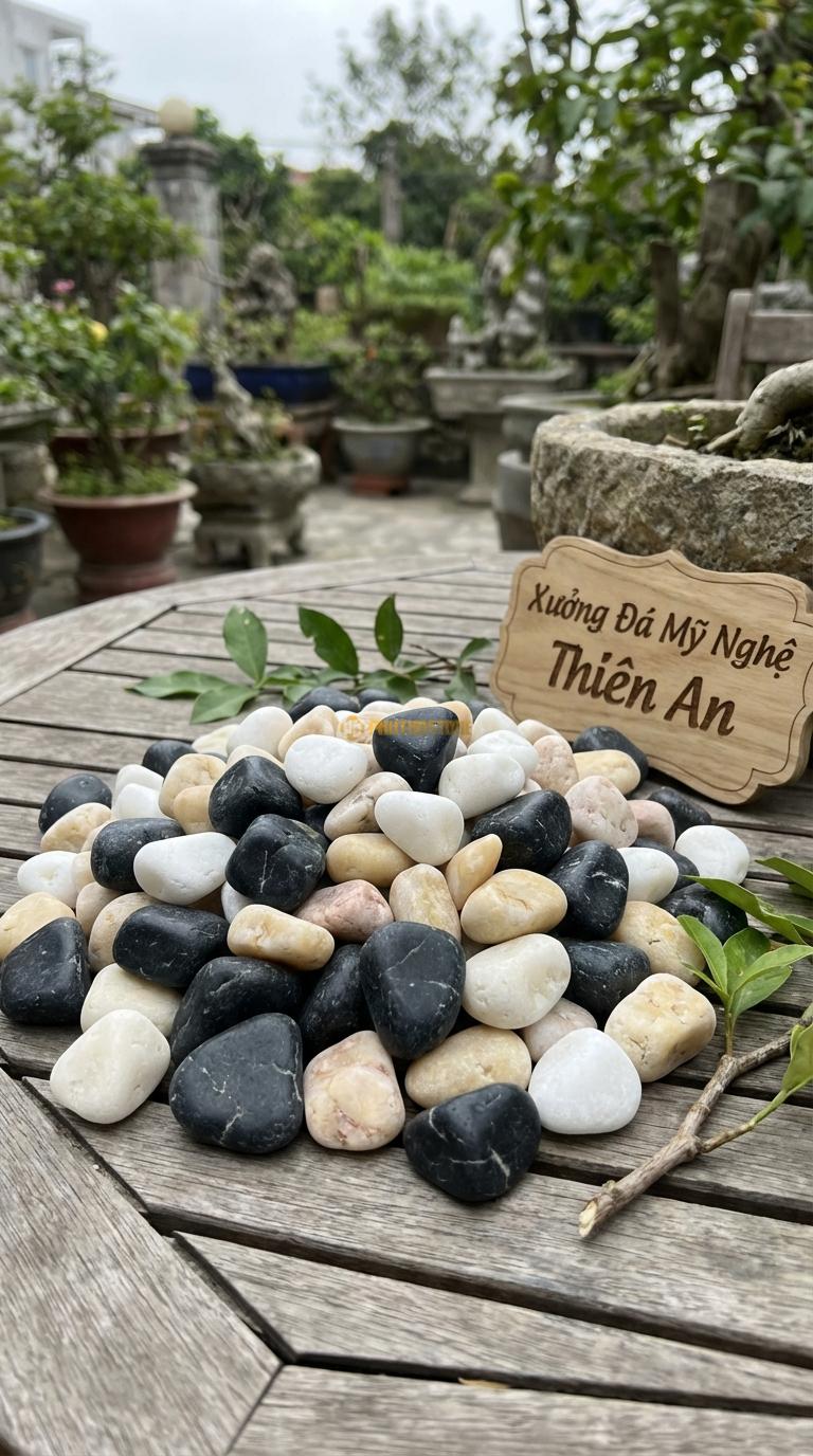 Sỏi Mix 3 loại sỏi đen quay, Trắng quay, Vàng quay Tỉ lệ (40, 35, 25). Size 3-5cm