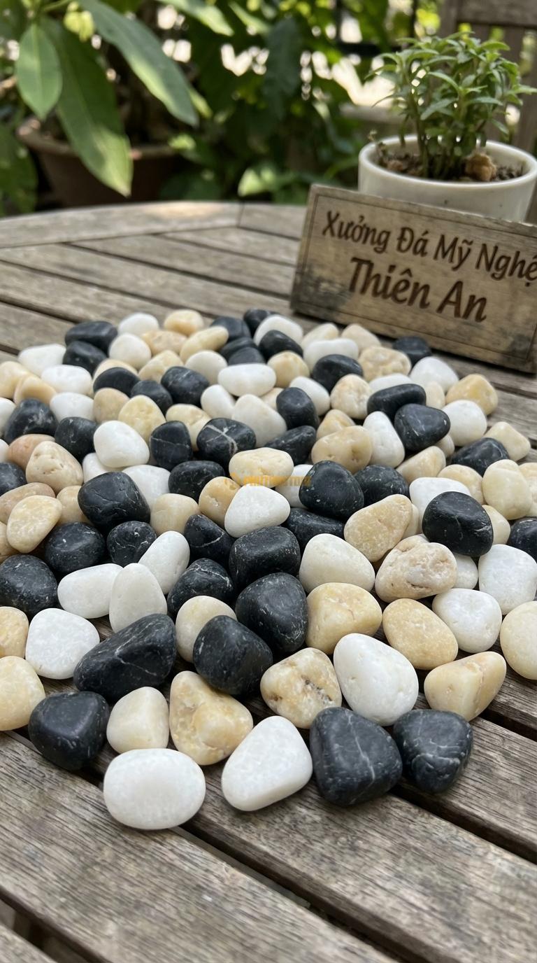 Sỏi Mix 3 loại sỏi đen quay, Trắng quay, Vàng quay Tỉ lệ (45, 30, 25). Size 3-5mm
